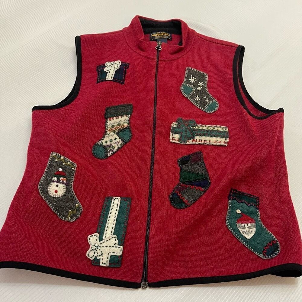 Vintage Woolrich Holiday Red Wool Vest Size Medium